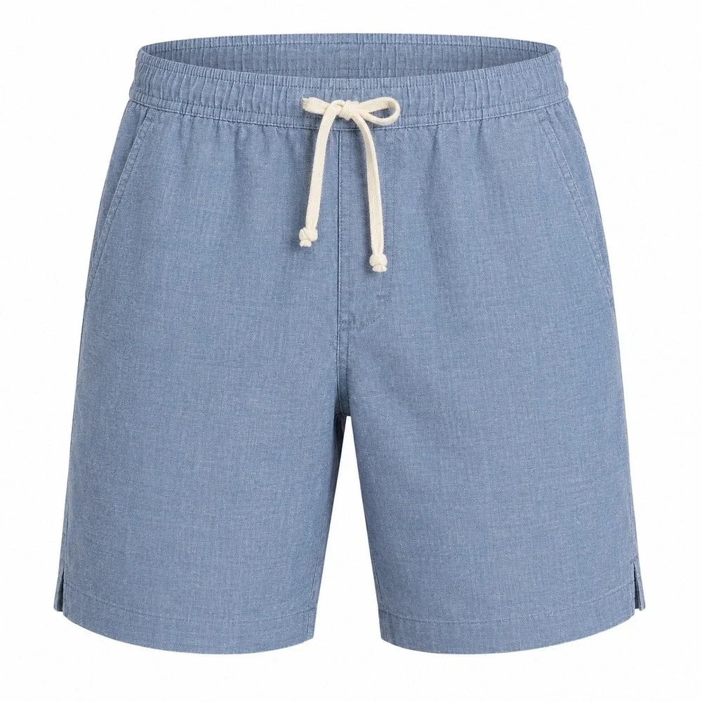 Banana Republic Deck Shorts Men Large Blue Linen Cotton Blend Drawstring Coastal